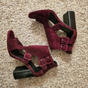 Rag & Bone Burgundy Maroon Block Suede Heeled Sandals